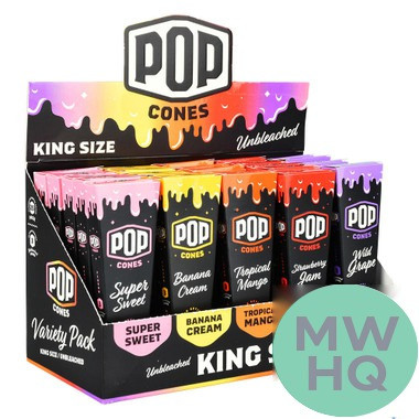 Pop Cones Flavor Activated King Size Cones - Variety Pack - Pack of 3 - Display of 25 Packs