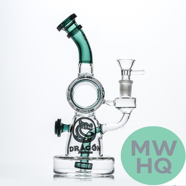 Dragon Platinum Water Pipe Orbital Design Bent Neck Recycler & Circ Perc - 400 Grams - 9.5 Inches - Assorted Colors [WPE-019]