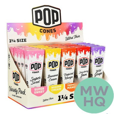 Pop Cones Flavor Activated 1 1/4 Size Cones - Variety Pack - Pack of 6 - Display of 25 Packs