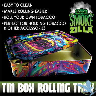 Smokezilla Metal Roll Tray With Storage Box - Assorted Designs - Display of 8 [25021]