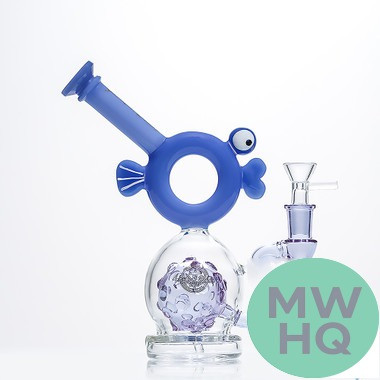 Shadow Glass Water Pipe Fish Head Shape With Swiss Perc - 370 Grams - 8 Inches - Assorted Colors [SGE-066]