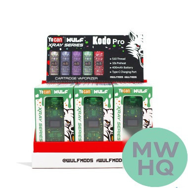 Wulf Mods X-Ray Series Kodo Pro 400mAh Adjustable Voltage 510 Cartridge Vaporizer Battery - Assorted Colors - Display of 15