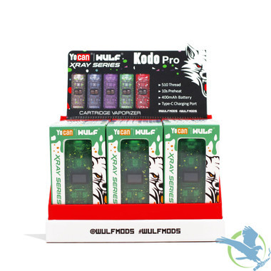 Wulf Mods X-Ray Series Kodo Pro 400mAh Adjustable Voltage 510 Cartridge Vaporizer Battery - Assorted Colors - Display of 15