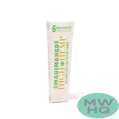 High Hemp 1 1/4 Size Natural Rolling Paper Cones - Pack of 6 - Display of 20 Packs