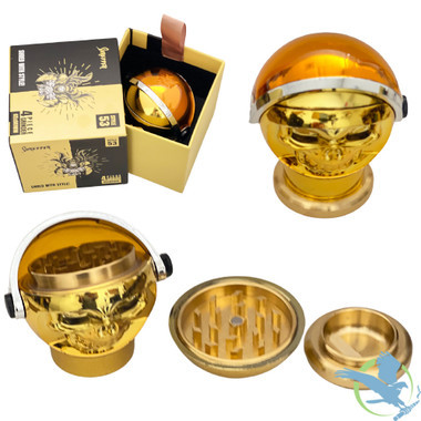 Shredder Large Grinder Skull With Helmet Design - Style 53 - 65mm - 4 Part - Gold