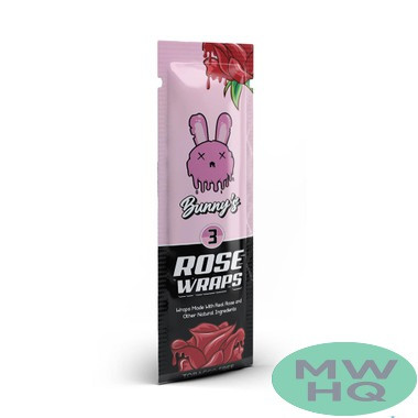 Bunny's Tobacco & Nicotine Free Vegan Rose Wraps Made By Cali Pods - Pack of 3 - Display of 25 Packs