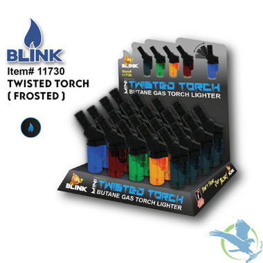 Blink Mini Frosted Twisted Torch Butane Gas Lighter - Assorted Colors - Display of 20 [11730]