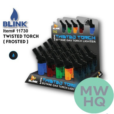 Blink Mini Frosted Twisted Torch Butane Gas Lighter - Assorted Colors - Display of 20 [11730]