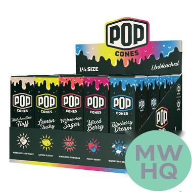 Pop Cones Flavor Activated 1 1/4 Size Cones - Variety Pack 2.0 - Pack of 6 - Display of 25 Packs