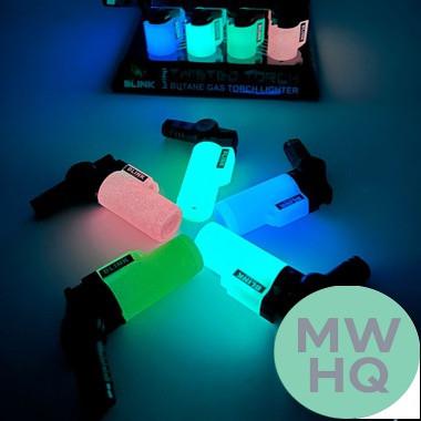 Blink Mini Glow Twisted Torch Butane Gas Torch Lighter - Assorted Colors - Display of 20 [11731]