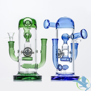 Shadow Glass Water Pipe Recycler Thick Base With Double Mouthpiece & Double Perc - 630 Grams - 8.5 Inches - Assorted Colors [SGE-136]