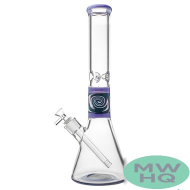 BoroTech Wig Wag Colored Glass Bong Water Pipe Beaker Base With Downstem Designed By Calibear - 1200 Grams - 16 Inches [JY3014]