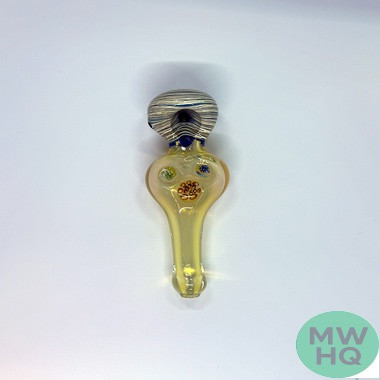 Glass Hand Pipe Dye Tube Head Marble Silver Fume Round Belly Spoon - 140 Grams - 5 Inches [B604]