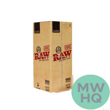 RAW Cone Rolling Papers - Pre-Rolled 1 1/4 Size Cones - Box of 900