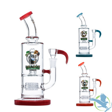 Dragon Glass Four Eyes Water Pipe With Thick Base & Double Perc - 540 Grams - 10 Inches - Assorted Colors [DGD-151]