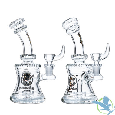 Dragon Glass Bell Shape Water Pipe With Bent Neck & Circ Perc - 380 Grams - 7.5 Inches - Assorted Colors [DGE-410]