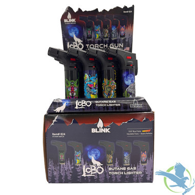 Blink Lobo Butane Gas Torch Lighter - Assorted Designs - Display of 12 [824]