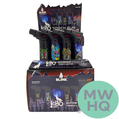 Blink Lobo Butane Gas Torch Lighter - Assorted Designs - Display of 12 [824]