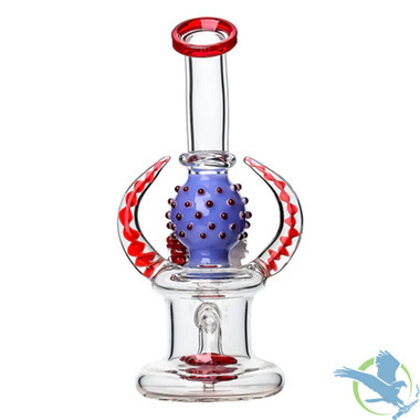 BoroTech Horns Glass Water Pipe Dab Rig With Circ Perc Designed By Calibear - 300 Grams - 8 Inches - Assorted Colors [FY006]