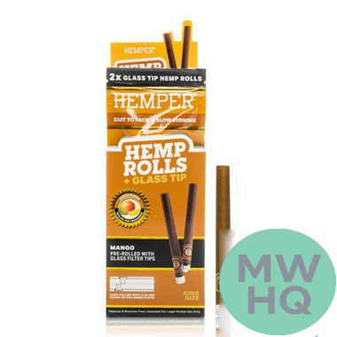 HEMPER Hemp Rolls King Size Pre-Rolled With Glass Filter Tips - Pack of 2 - Display of 12 Packs