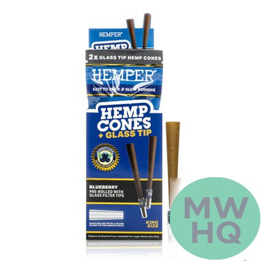 HEMPER Hemp Cones King Size Pre-Rolled With Glass Filter Tips - Pack of 2 - Display of 12 Packs