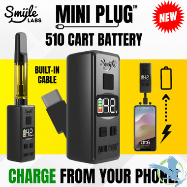 Smyle Mini Plug 450mAh VV 510 Cart Battery With Built-In USB-C Cable - Assorted Colors - Display of 20