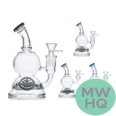 Shadow Glass Water Pipe Bent Neck With Inline Perc - 250 Grams - 6.5 Inches - Assorted Colors [SGE-162]