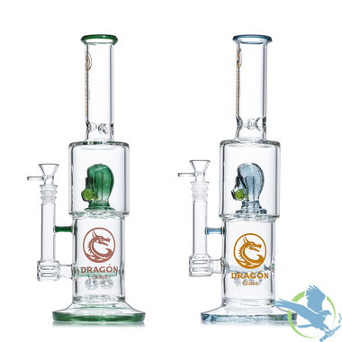 Dragon Glass Water Pipe With Thick Base & Man Gas Mask Perc - 940 Grams - 14 Inches [DGC-182]