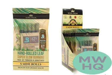 King Palm Mini Hand Rolled Leaf Rolls With Boveda 72% Humidity Packet - Display of 15 Pouches