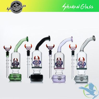 Shadow Glass Water Pipe Crossed Eyes Creature Design Bent Neck Honeycomb Perc + Inline Perc - 600 Grams - 11.5 Inches - Assorted Colors [SGE-059]