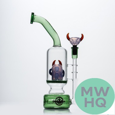 Shadow Glass Water Pipe Crossed Eyes Creature Design Bent Neck Honeycomb Perc + Inline Perc - 600 Grams - 11.5 Inches - Assorted Colors [SGE-059]