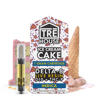 TRE House 1G Live Resin D8 + D10 + THC-P Vape Cartridge - Display of 5 - Ice Cream Cake (Indica)