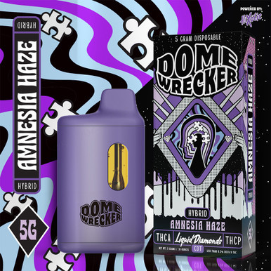 Dome Wrecker Powered By HiXotic Delta THCA + Liquid Diamonds + THCP CDT Disposable Vape 5G - Display of 5 - Amnesia Haze (Hybrid)