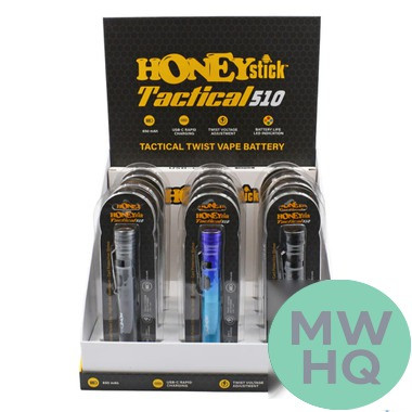 HoneyStick Tactical 650mAh 510 Device Pen Battery With Advanced Variable Voltage Control - Assorted Colors - Display of 15