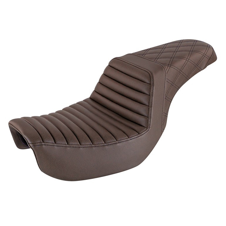 Saddlemen Step-Up Brown Tuck & Roll and Lattice Stitch Seat - Harley-Davidson FXD/FXDWG/FLD Dyna (2006-2017)