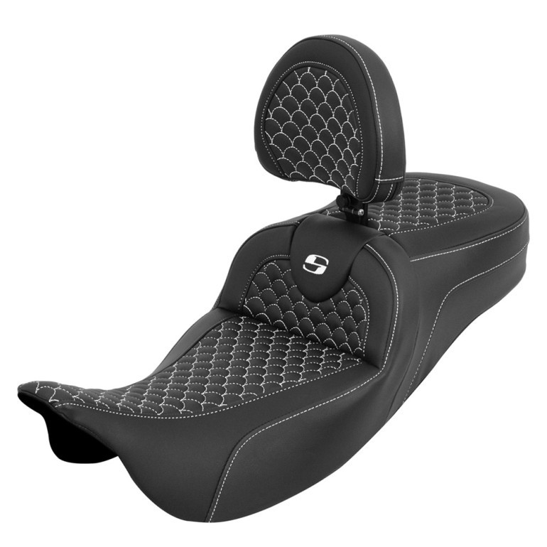 Saddlemen Road Sofa Dragon Scale Extended Reach Colored Stitch Seat - Harley-Davidson FLHR/FLHT/FLHX/FLTR Touring (2008-2025) (With Backrest)
