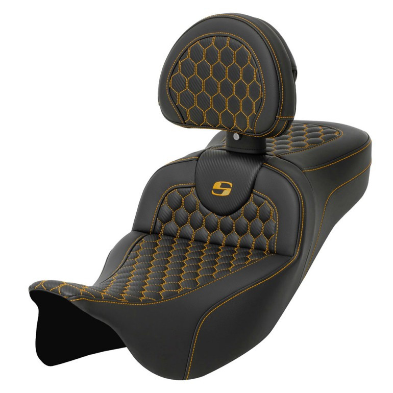 Saddlemen Road Sofa Honeycomb Stitch Extended Reach Colored Stitch Seat - Harley-Davidson FLHR/FLHT/FLHX/FLTR Touring (2008-2025)