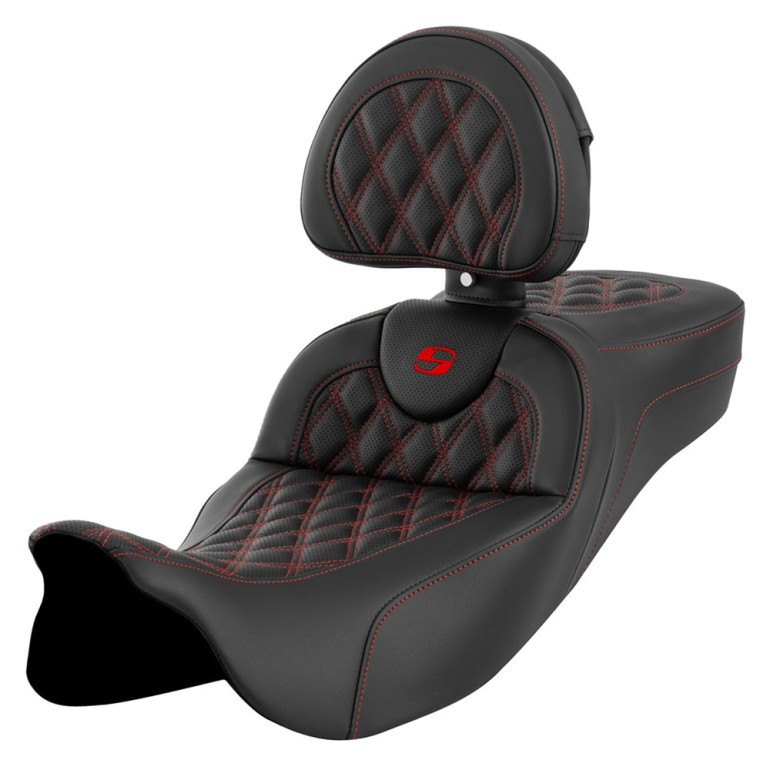 Saddlemen Road Sofa Lattice Stitch Extended Reach Colored Stitch Seat - Harley-Davidson FLHR/FLHT/FLHX/FLTR Touring (2008-2025)