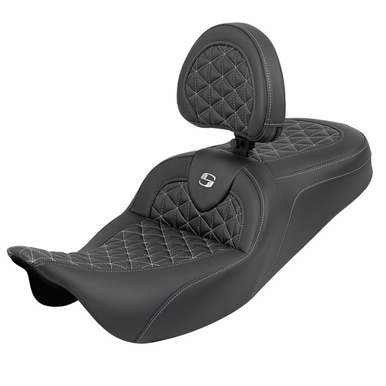 Saddlemen Road Sofa Tri-Gripper Colored Stitch Seat - Harley-Davidson FLHR/FLHT/FLHX/FLTR Touring (2008-2025) (With Backrest)