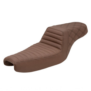 Saddlemen Step-Up Brown Tuck & Roll and Lattice Stitch Seat - Harley-Davidson Sportster 3.3 Gal Tank/Forty-Eight (2004-2022)