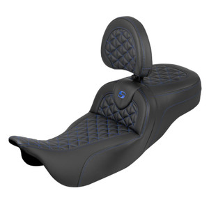 Saddlemen Road Sofa Tri-Gripper Extended Reach Colored Stitch Seat - Harley-Davidson FLHR/FLHT/FLHX/FLTR Touring (2008-2025) (With Backrest)