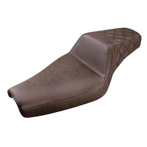 Saddlemen Step-Up Brown Rear Lattice Stitch Seat - Harley-Davidson Sportster 3.3 Gal Tank/Forty-Eight (2004-2022)