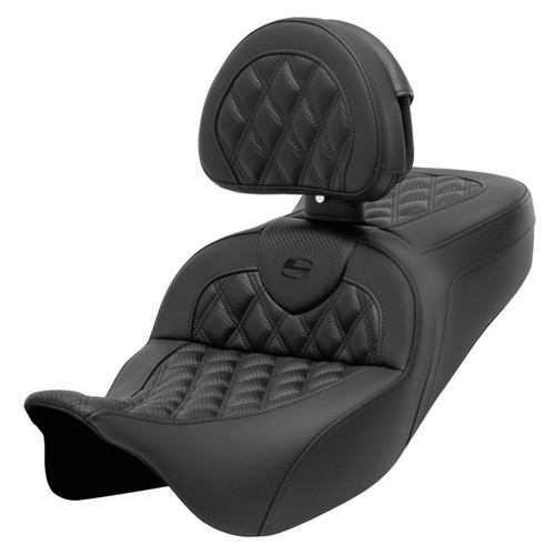 Saddlemen Road Sofa Lattice Stitch Carbon Fiber Look Seat - Harley-Davidson FLHR/FLHT/FLHX/FLTR Touring (2008-2024) (With Backrest)