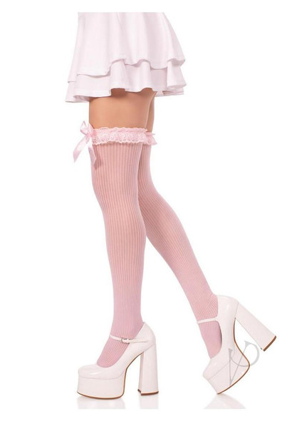 Lace Garter Stripe Thigh Bow Lt Pnk Os