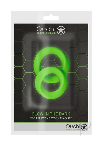 Ouch Cock Ring Set 2pc Gitd Ouch Cock Ring Set 2pc Gitd