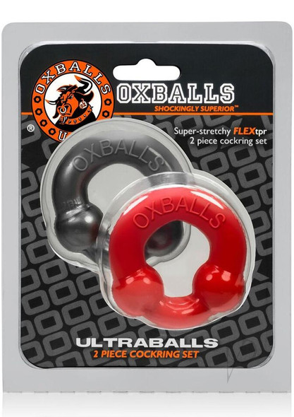 Ultraballs 2pk Cockring Steel/red Ultraballs 2pk Cockring Steel/red