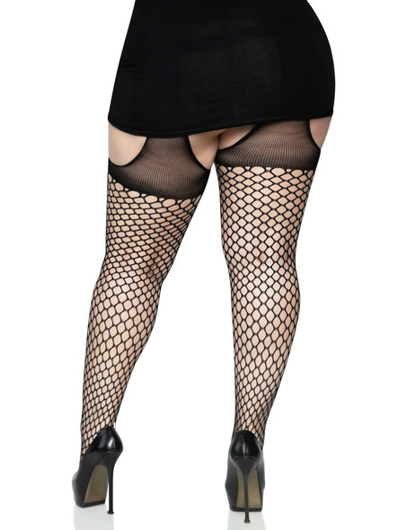 Oval Net Suspender Hose With Opaque Top - 1x/2x Size - Black Oval Net Suspender Hose With Opaque Top - 1x/2x Size - Black