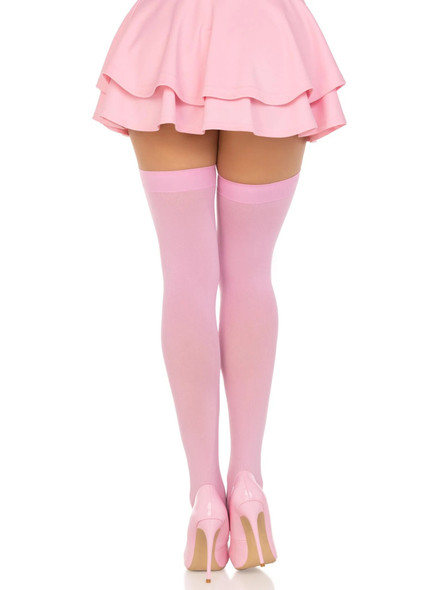 Opaque Nylon Thigh Highs - One Size - Pink Opaque Nylon Thigh Highs - One Size - Pink