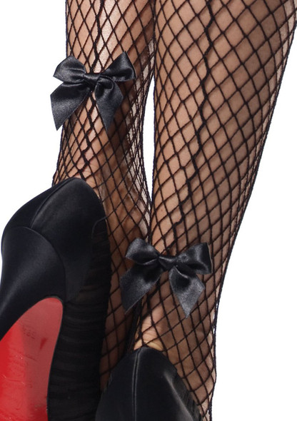 Stay Up Industrial Net Backseam Thigh Highs With Lace Top and Satin Bow Accent - One Size - Black Stay Up Industrial Net Backseam Thigh Highs With Lace Top and Satin Bow Accent - One Size - Black