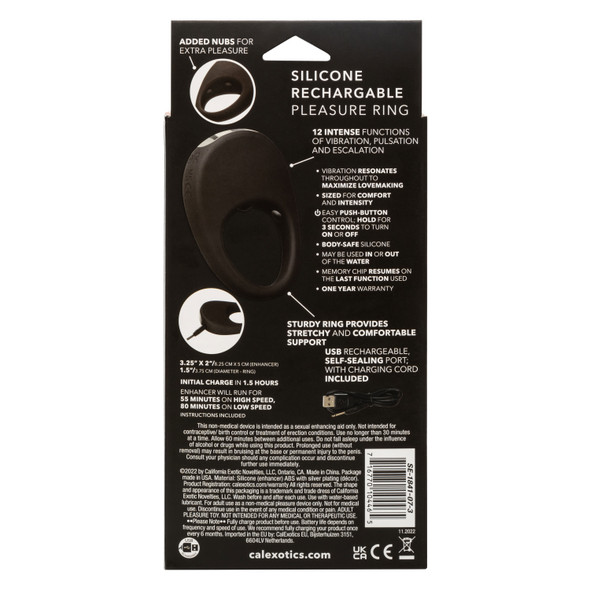 Silicone Rechargeable Pleasure Ring - Black - Black Silicone Rechargeable Pleasure Ring - Black - Black
